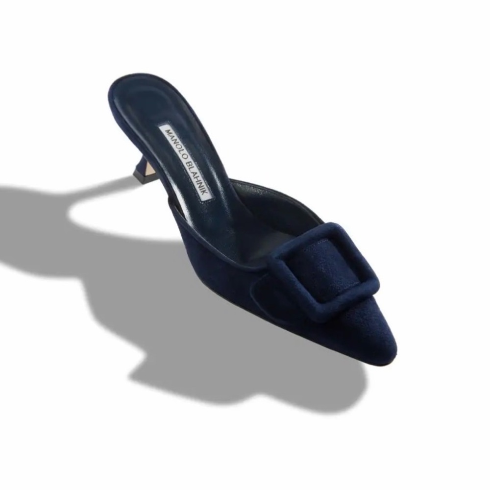 Manolo Blahnik Dark Blue Suede Mules